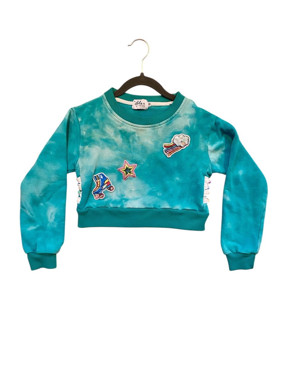 Lola + the Boys kids cropped tie-dye sweatshirt with patches - Size 8